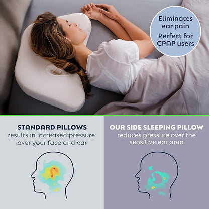 – Side Sleeping Pillow, Height Adjustable, Ear Pain Relief, CPAP Pillow, Wrinkle Prevention, TMJ - Advanced Memory Foam with Soft Cover (Standard)