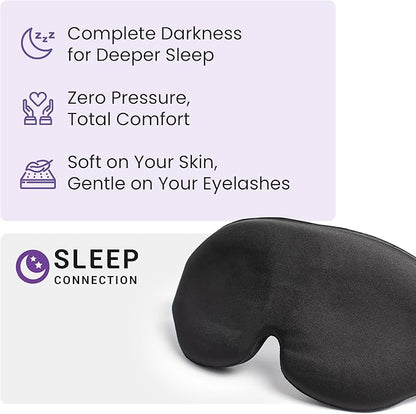 3D Sleep Mask - Light Blocking Silk Sleeping Mask for Men and Women with Deep Eye Socket, Eyelash Protector Sleep Mask - Premium Foam, Adjustable Eye Mask with Silky Pouch