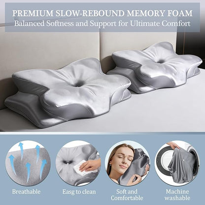 CCidea Cervical Neck Support Pillow, Ergonomic 50D Memory Foam Pillows for Neck Pain Relief, Breathable Pillowcase, US Patent Adjustable Contour Support for Side Back Stomach Sleepers, Odorless