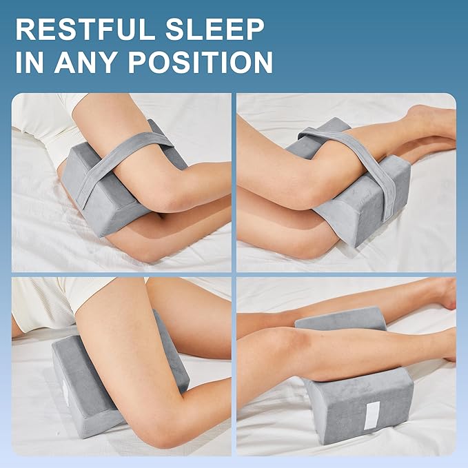 Knee Pillow for Side Sleepers,Leg Pillow for Sciatica,Back,HIPS,Knees,Joints Pain Relief,Pillows for Between Legs While Sleeping Spine Alignment Support & Relieves Pressure,Non-Strap,Natural Gray