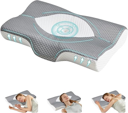 Sweetcrispy Cervical Pillow for Neck and Shoulder,Contour Memory Foam Pillow,Ergonomic Neck Support Pillow for Side Back Stomach Sleepers with Pillowcase, Grey
