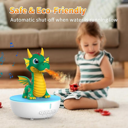 Aromatherapy Dragon Humidifier, 200ML Essential Oil Diffuser with Remote & Timer, White Noise Machine with 10 Soothing Sounds, Cute Small Humidifiers for Kids Bedroom, Home, Office (Green)