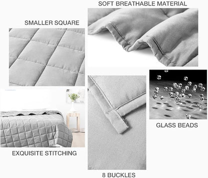 BB BLINBLIN Cooling Weighted Blanket Heavy Blanket for Cool & Restful Sleep, Premium Soft Material and Glass Beads (Light Grey, 48''x72'' 20lbs), Suit for One Person(~190lb) Use on Twin/Full Bed
