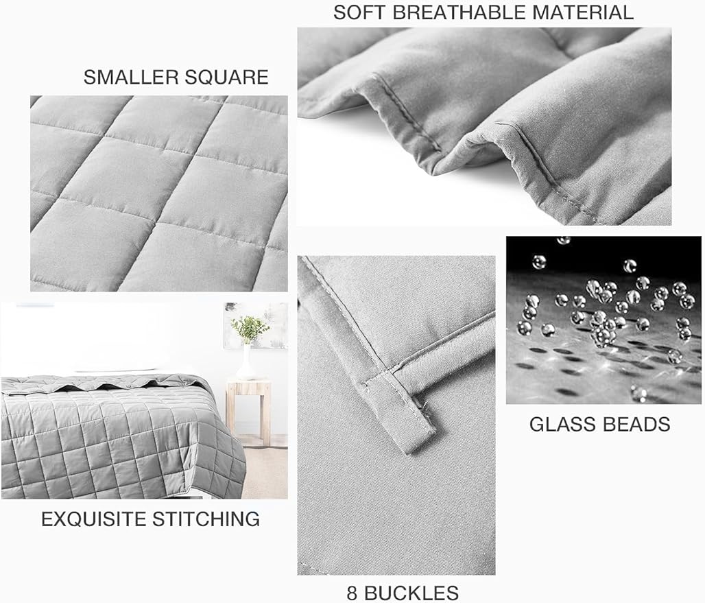 BB BLINBLIN Cooling Weighted Blanket Heavy Blanket,Premium Soft and Comfortable Material and Glass Beads (Light Grey, 80''x87'' 30lbs), Two Persons(140~240lb) Sharing Use on Queen/King Bed