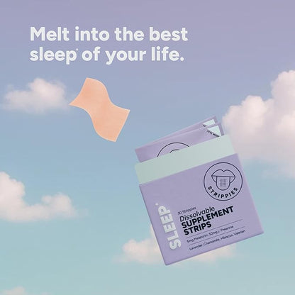 Dissolvable Sleep Strips – Fast-Acting Melatonin 5mg with L-Theanine, Lavender, Chamomile, Hibiscus & Valerian – Natural Cranberry Flavor – 90 Strips