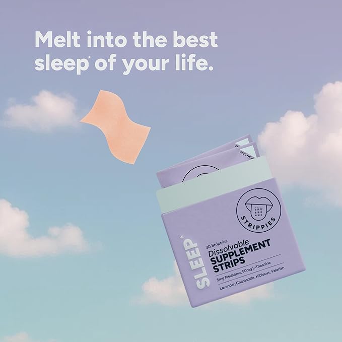 Dissolvable Sleep Strips – Fast-Acting Melatonin 5mg with L-Theanine, Lavender, Chamomile, Hibiscus & Valerian – Natural Cranberry Flavor – 30 Strips