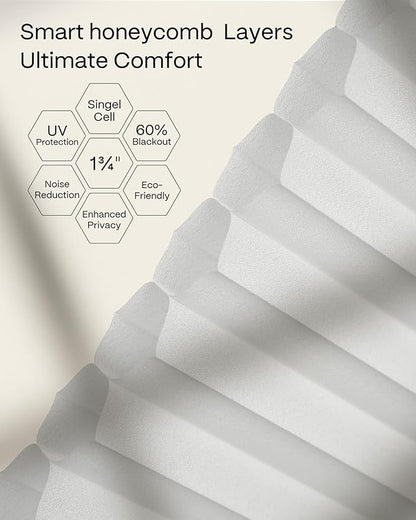 Graywind Motorized Matter Cellular Shades- 60% Blackout 1-3/4"Cell Honeycomb Blinds for Indoor Windows, Compatible with Alexa Google Siri, Custom Size,Pearl White