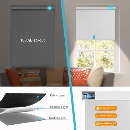 Motorized Blinds with Remote, Smart Blind Roller Shades Compatible with Alexa, Durable Rechargeable Battery Solar Power Electric Window Blinds Motorized Shades Customized Size (Pure White)