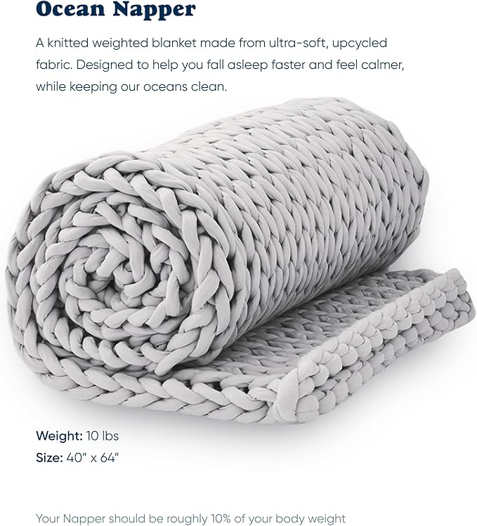 Bearaby Weighted Blanket 10 lbs (40"x64") – Moonstone Grey – Recycled Polyester – Eco-Friendly, Heavy Throw for Adults – Soft, Breathable, Sustainable Comfort