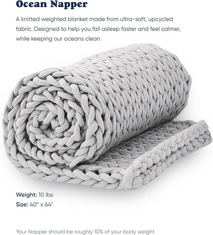 Bearaby Weighted Blanket 10 lbs (40"x64") – Moonstone Grey – Recycled Polyester – Eco-Friendly, Heavy Throw for Adults – Soft, Breathable, Sustainable Comfort