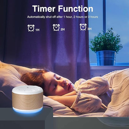 Solid Wood White Noise Sound Machine for Baby Adults Kids Sleep Sound Machine with 24 Soothing Sounds 8 Colors Night Light Timer Setting Function Portable Noise Machine for Gift (White, 3.93)