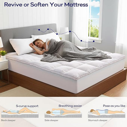 OLANLY Dual-Layer 4 Inch Cal King Size Memory Foam Mattress Topper for Back Pain, 2 Inch Cooling Pillow Top Mattress Pad Cover and 2 Inch Gel Memory Foam Topper, Deep Elastic Pocket, White