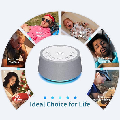 SoundLegend White Noise Sleep Sound Machines 30 Sounds 32-Level Volume 12 Colors Light 5 Timers Adjustable Light Brightness Compact for Everyone Travel Memory Function Gift