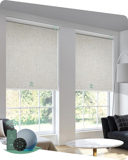 Yoolax Motorized Blinds with Remote, Blackout Smart Blinds Automatic Blinds for Windows, Electric Window Shades Compatible with Alexa Roller Window Shades with Valance (Linen Beige, 48" W x 72" H)
