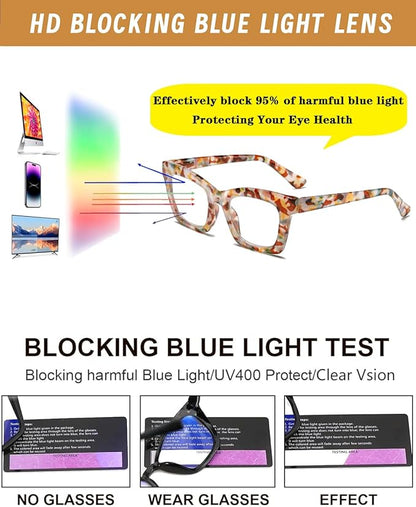 Hubeye Oprah Style Reading Glasses for Women Men Blue Light Blocking Computer Square Readers with Spring Hinge
