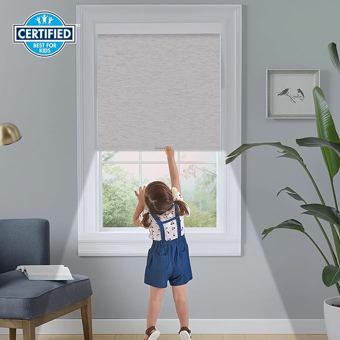 Persilux Blackout Roller Blinds for Windows, Cordless Free-Stop Roller Shades with Valance, Thermal Insulated Fabric Window Blinds, UV Protection Shades for Home and Bedroom (Linen,32" W x 72" H)