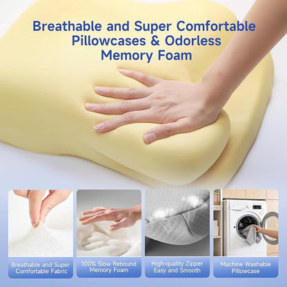 Memory Foam Cervical Neck Pillow, Cervical Pillows for Neck and Shoulder, Ergonomic Contour Bed Pillow Side Sleeper Pillows for Adults, Neck Support Pillow for Back Stomach Sleepers
