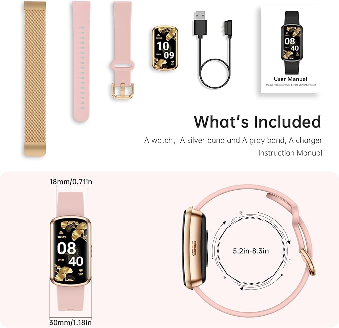 Health Fitness Tracker with 24/7 Heart Rate, Smart Watch with Blood Pressure and Blood Oxygen Monitor, Bulit-in 120+ Sport Mode, Sleep Tracking Waterproof Activity Tracker for Women Men (Rose Gold)