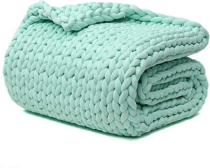 YnM Cooling Weighted Blanket, Handmade Chunky Yarn Knitted Design, Temperature Regulating and Breathable, Machine Washable Throw for Sleep or Home Decor (Menthe Green, 60x80 Inch, 20lbs)