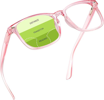 YEIN Progressive Multifocus Reading Glasses, Spring Hinge Blue Light Blocking Glasses for Women, No Line Multifocal Readers with Clear Lenses (+0.00/+3.00 magnification)