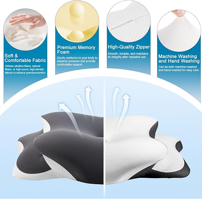 Sleep Apnea Pillow with Neck Pain & Snoring Relief -Orthopedic Cervical Pillow, Ergonomic Contour Memory Foam for Side, Back,Stomach Sleepers, Medium Firm (Light White, Queen Size 25" Lx15 Wx5.8 H)