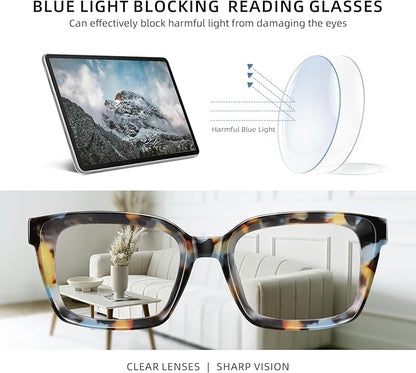 XVXV Reading Glasses for Women Men - Blue Light Blocking Readers Oversize Oprah Square Anti Glare/Eyestrain Spring Hinge