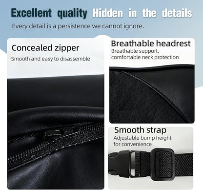 Car Neck Pillow – Premium Memory Foam Headrest with Soft Nappa Leather Feel, Ergonomic Support for Long Drives, Fits Most Vehicles(1, Black)
