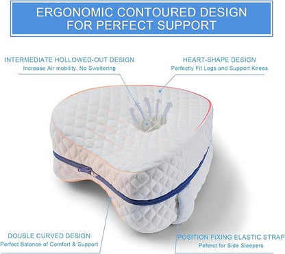 BEAUTRIP Knee Pillows for Side Sleepers Premium Memory Foam Wedge Leg Pillow Cushions Support with Washable Cover for Sciatica Back Hip Joint Knee Pain Relief (BM67-US-White)