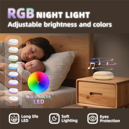 White Noise Sound Machine, Portable Sound Machine for Sleep Baby, Kids & Adults, 20 Travel Soothing Sounds Brown/Pink Noise/Lullaby, Rechargeable, Timer, Memory & Night Light for Home, Nursery