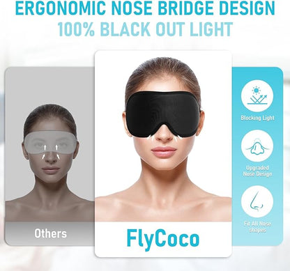 FlyCoco Blackout Eye Mask for Sleeping, 3D Contoured Cup No Pressure Sleep Mask with Adjustable Strap, Ultra-Thin Sides Breathable Lightweight Soft Eye Cover for Men Women Home Travel Airplane Party