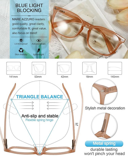 MARE AZZURO Blue Light Blocking Reading Glasses Women Computer Readers 0 1.00 1.25 1.50 1.75 2.00 2.25 2.50 2.75 3.00 3.50 4.00 5.00 6.00 (Coffee, 0)