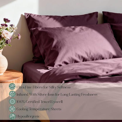 Eucalyptus Sheets - Infused with Silver for Anti-Odor, Softer Than Silk Fibers, More Cooling Than Cotton - Perfect for Hot Sleepers & Sensitive Skin - 100% Tencel Lyocell - Cali-King Sheet Set