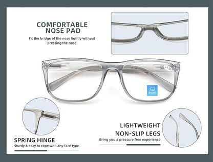 Blue Light Blocking Reading Glasses Men Large Oversized Square Readers Wide fit Cheaters for Men W/Big Head/Large Face