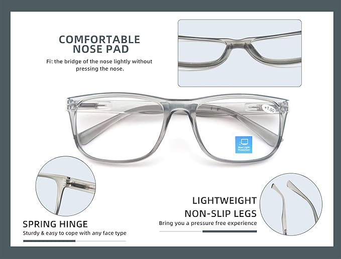 Blue Light Blocking Reading Glasses Men Large Oversized Square Readers Wide fit Cheaters for Men W/Big Head/Large Face