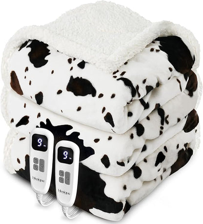 Heated Blanket Queen Blanket - Fast Heating Electric Blanket, Soft Flannel Heated Queen with 4 Time Settings,10 Heating Settings, Warm Gifts for Women & Mom & Grandma(84"x90"Cow Print White)