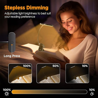 TATAANTY Book Light for Reading at Night- Eye Caring 3 Color Modes&Stepless Dimming LED Book Reading Light,Rechargeable 70Hrs Lasting Runtime Lightweight Clip-on Book Light for Book Lover,'25Upgrade