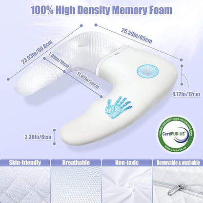 SAHEYER Side Sleeper Pillows for Adults, U Shaped Body Pillow for Pain Relief, Orthopedic Memory Foam Shoulder Pillow for Side,Stomach, Back, Arm with Removable Washable Cover (Upgraded Version),White