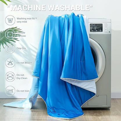 Elegear Cooling Comforter Queen Size Absorb Body Heat to Keep Cool, Double-Sided Cooling Blanket for Hot Sleeper Arc-Chill Cool Fabric Q-Max>0.5, Lightweight Summer Comforter Ice Blanket,Gradient Blue