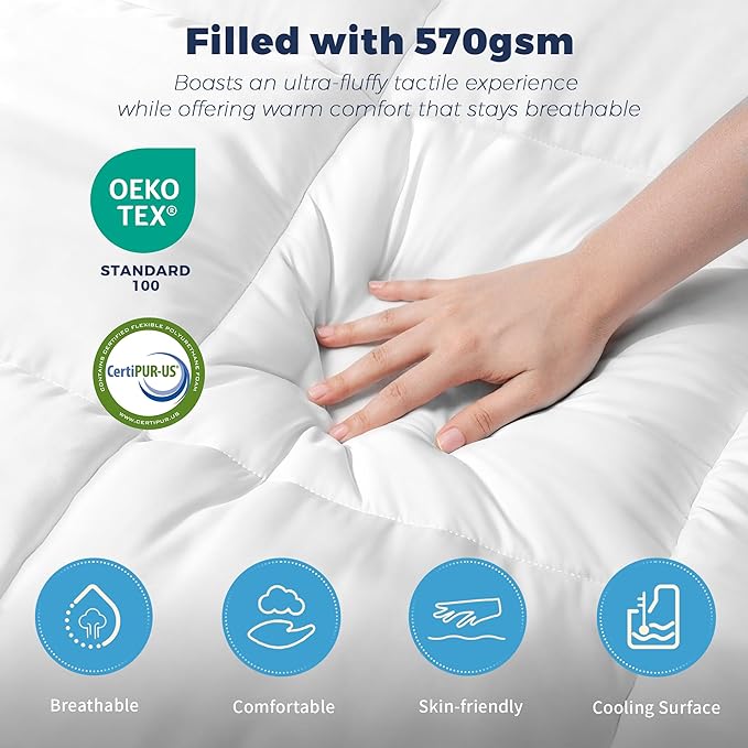 King Size 4 Inch Memory Foam Mattress Topper,Dual Layer Medium Support 2" Gel Memory Foam and 2" Mattress Pad for Back Pain Relief,Tencel Fabric,CertiPur-US Certified,White