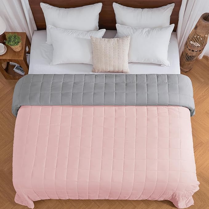 yescool Weighted Blanket for Adults (20 lbs, 88” x 104”, Pink Grey) Cooling Heavy Blanket for Sleeping Perfect for 190-210 lbs, Queen Size Breathable Blanket with Premium Glass Bead, Machine Washable