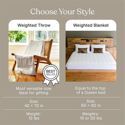 Baloo Weighted Blanket for Adults 12 lb Throw (Pebble White, 42"x72") | Cool & 100% Cotton | Machine Washable & Dryer Safe | Glass Microbead Fill