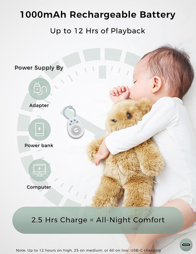 FOXFINE Portable Sound Machine, Travel White Noise Machine with 30 Soothing Sounds, Timer & Memory for Sleeping, Baby, Adults, Blue
