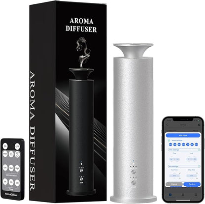 Waterless Diffuser Machine Scent Air Machine Covers 1800 Sq Ft for Home Diffusers Essential Oil Diffusers Studio Scent Diffuser Large Room Fragrance App Remote Control Capacity 3.5 Oz Ancient Silver