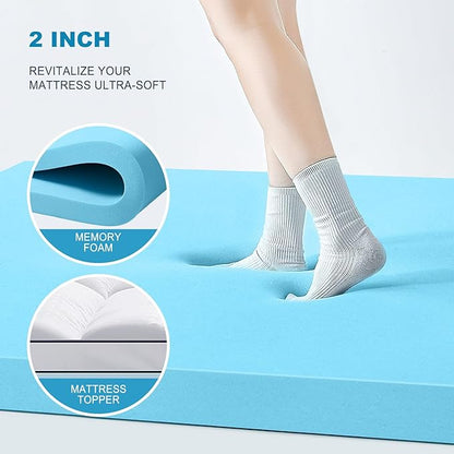 MASVIS California King Size Dual Layer 4 Inch Memory Foam Mattress Topper, 2 Inch Gel Memory Foam and 2 Inch Cooling Pillow Top Mattress Pad Cover for Back Pain, Medium Support