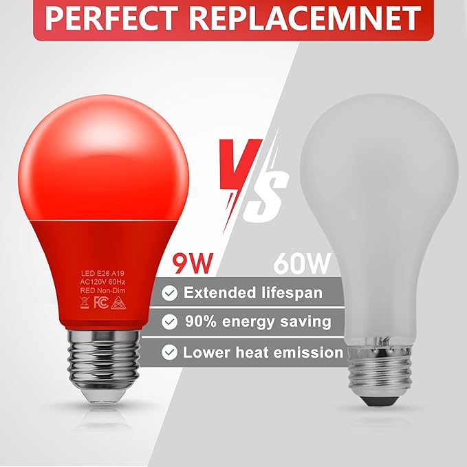 Briignite Red Green Light Bulbs [2 Pack], Christmas Light Bulbs, A19 E26 LED Red Light Bulb Outdoor, Green Light Bulb 9W (60 Watt Equivalent) for Porch Light Christmas Party Home Decor