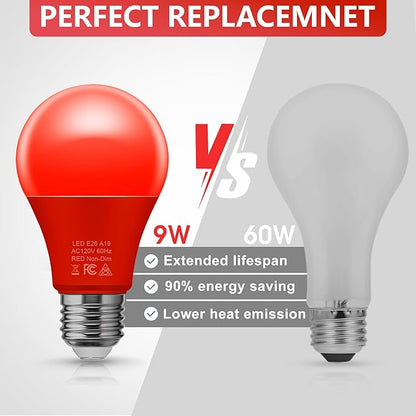 Briignite Red Green Light Bulbs [2 Pack], Christmas Light Bulbs, A19 E26 LED Red Light Bulb Outdoor, Green Light Bulb 9W (60 Watt Equivalent) for Porch Light Christmas Party Home Decor