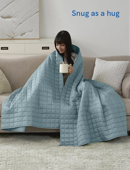 YnM Cooling Weighted Blanket for Adults, 7lbs Heavy Bed Throw for One Person of 60lbs, Perfect for Hot Sleepers or Warm Climates with Rayon/Glass Beads(41x60 Inches,Twin Bed, Sea Grass)