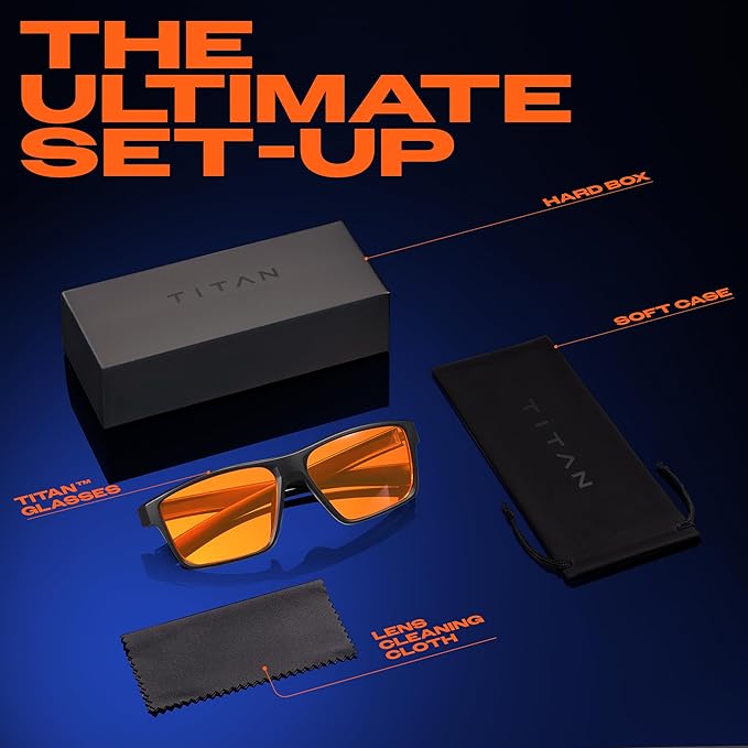 Titan Gaming Glasses, Blue Light Blocking, Night Driving Glasses for Men, Computer Protection Christmas Gift for Gamers