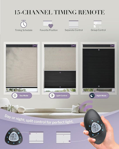 Graywind Motorized Day Night Cellular Shades with Remote, Smart Honeycomb Blinds Compatible with Alexa & Google Home, Custom Size Blackout/Privacy for Bedroom, Living Room & Home Office, Custom Fabric
