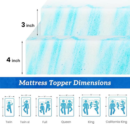 Sweetcrispy Mattress Topper Twin,4 Inch Thick Memory Foam Gel Infused Cooling Toppers Pad for Twin Size Bed, Sleeper Sofa, RV, Camper, CertiPUR US Certified, Ventilated and Breathable, Blue